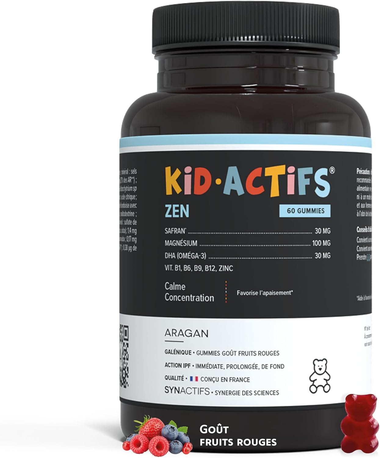 Kidactif Zen Anti-Stress Gummies for Children Red Fruit Flavour - Omega 3, Magnesium, Saffron, Vitamins, Zinc - Over 3 Years - Aragan - 30 Days - Image 2