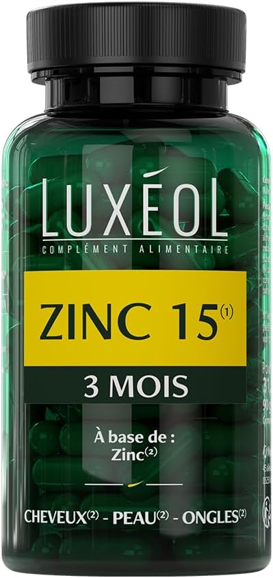 LUXÉOL Zinc 15(1) - Food Supplement for Hair Nails & Skin(2) | Provides 15 mg of Zinc per Daily Dose - Made in France - 3 Month Program - 90 Capsules - Image 2