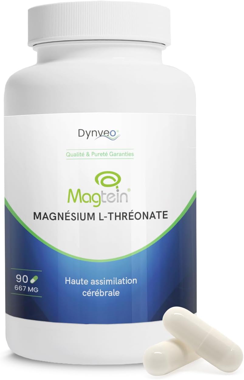 Magnesium L-Threonate Magtein - Memory, Concentration, Cognitive Function, Fatigue - High Cerebral Assimilation - Patented Formula - 667 mg - 90 Capsules (1 Month) - Made in France Dynveo - Image 2