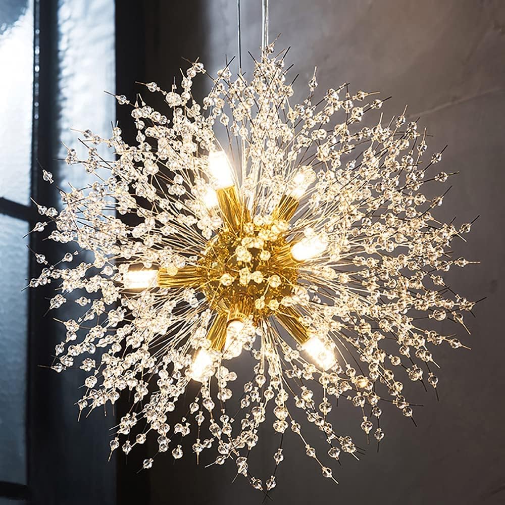 Modern Gold Crystal Dandelion Chandeliers with 8 Bulbs and 32 Crystal Ropes Chandeliers for Living Room Bedroom Dining Room Foyer Bar (Warm Light,Gold) - Image 2