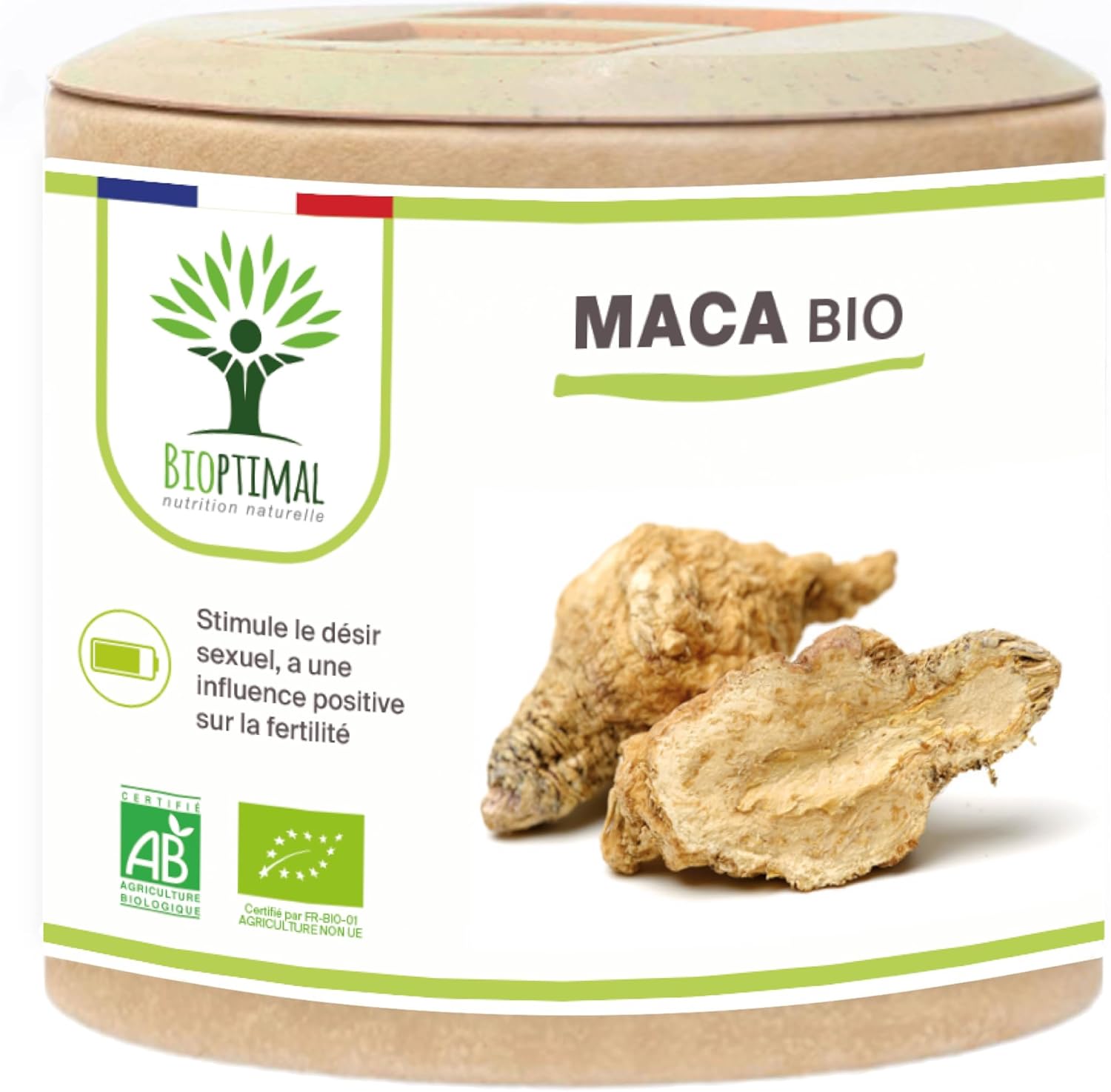 Organic Maca - Bioptimal Food Supplement - Superfood - Maca Powder Peru - 300 mg Capsule - Sexuality Energy Aphrodisiac Fertility - Packaged in France - Ecocert Certified - 60 Capsules - Image 2