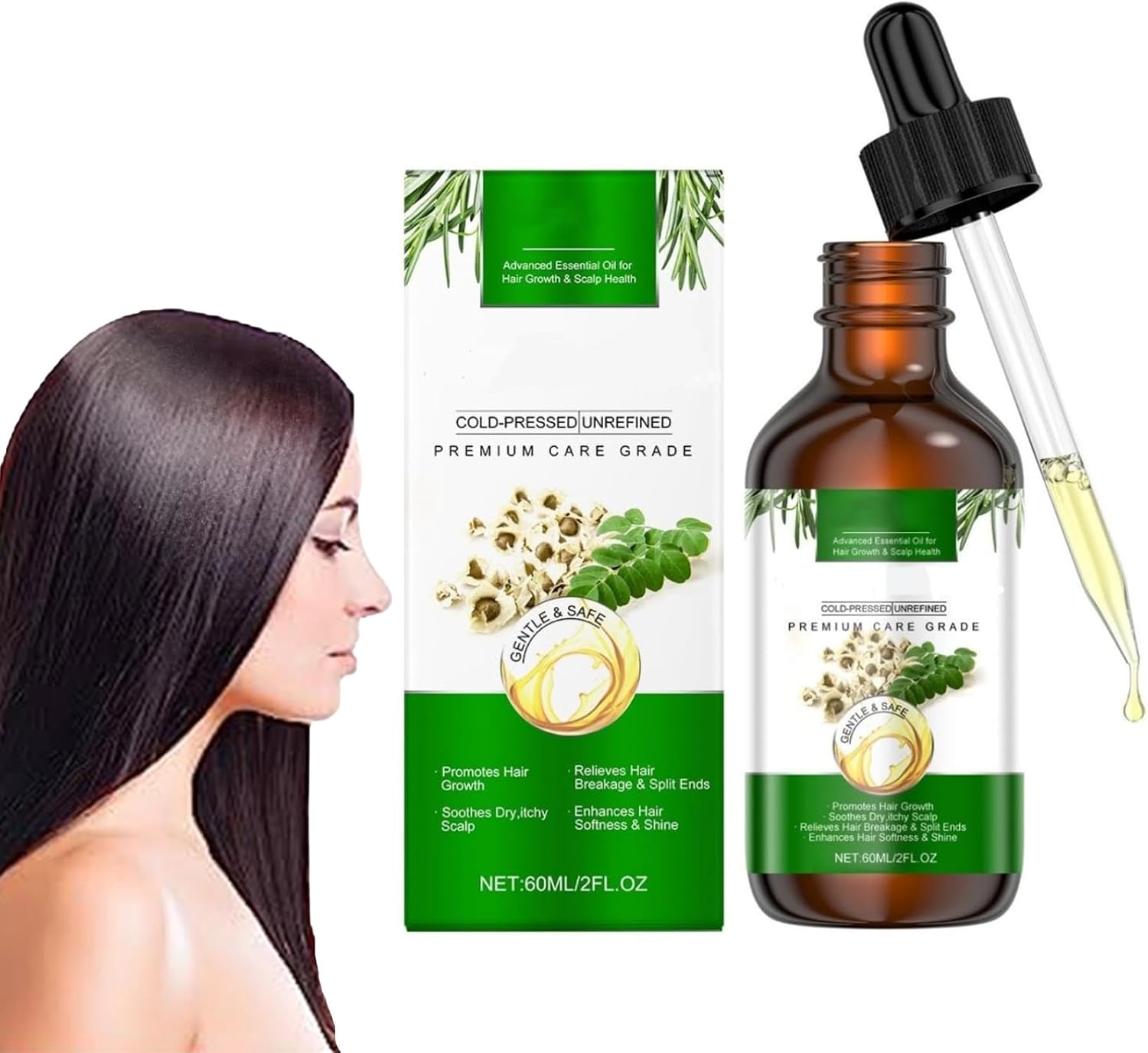 Organic Moringa Oil Pure Hair - Organic Moringa Oil Moisturize, Nourish, Lighten Hair, Reduce Frizz, Make Them Soft And Shiny 60ml (1pc) - Image 2