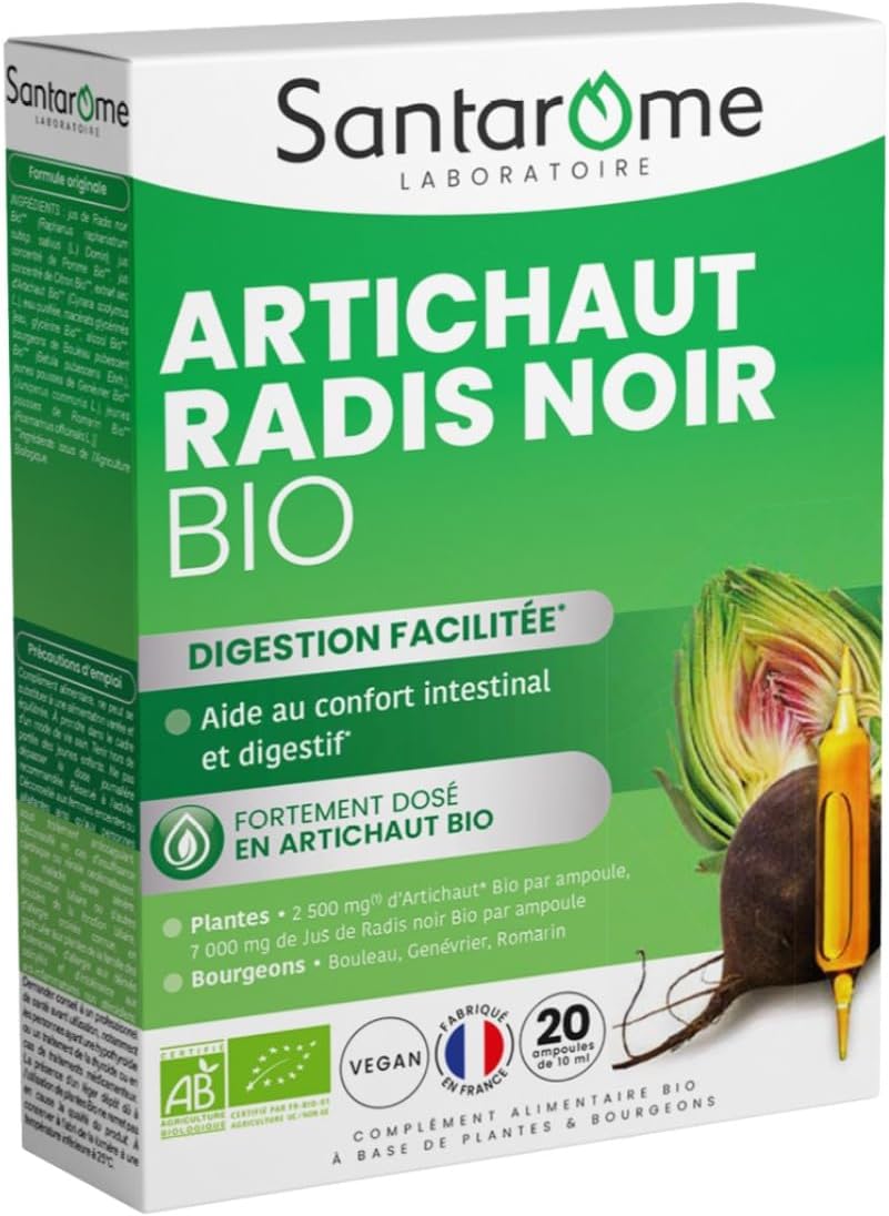 Santarome Bio - Organic Black Radish Artichoke - Organic Food Supplement Liver and Digestion - Digestive Comfort & Liver Protection - 20 Ampoules - Vegan - Made In France - Image 2