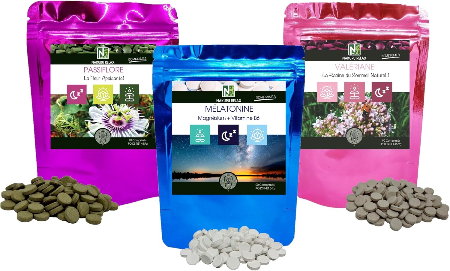 Sleep" Pack NAKURU | Melatonin 90 cps | Passion Flower 90cps | Valerian 90cps | Cold Dried and Compressed Powder | Packaged in France | "Naturally Improve Your Sleep! - Image 2