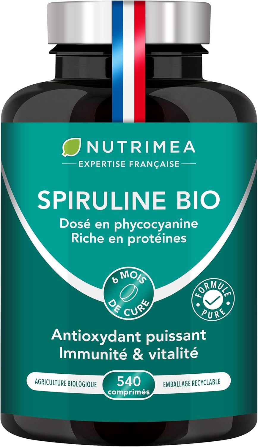Spirulina BIO | 1500 mg | No Excipients & GMOs | 19% Phycocyanin | Rich in Protein, Iron & Antioxidants | Nutrimea | 540 Vegan Tablets | 6 Months | Made in France - Image 2