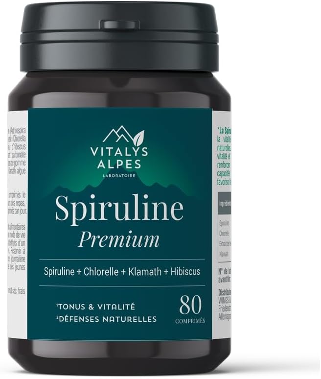 Spirulina Premium - 80 Tablets - A Unique Combination of Algae to Stay in Shape - Spirulina + Klamath + Chlorella + Ibiscus - 20 Day Cure - Vitalys Alpes - Made in France (Pack of 1) - Image 2