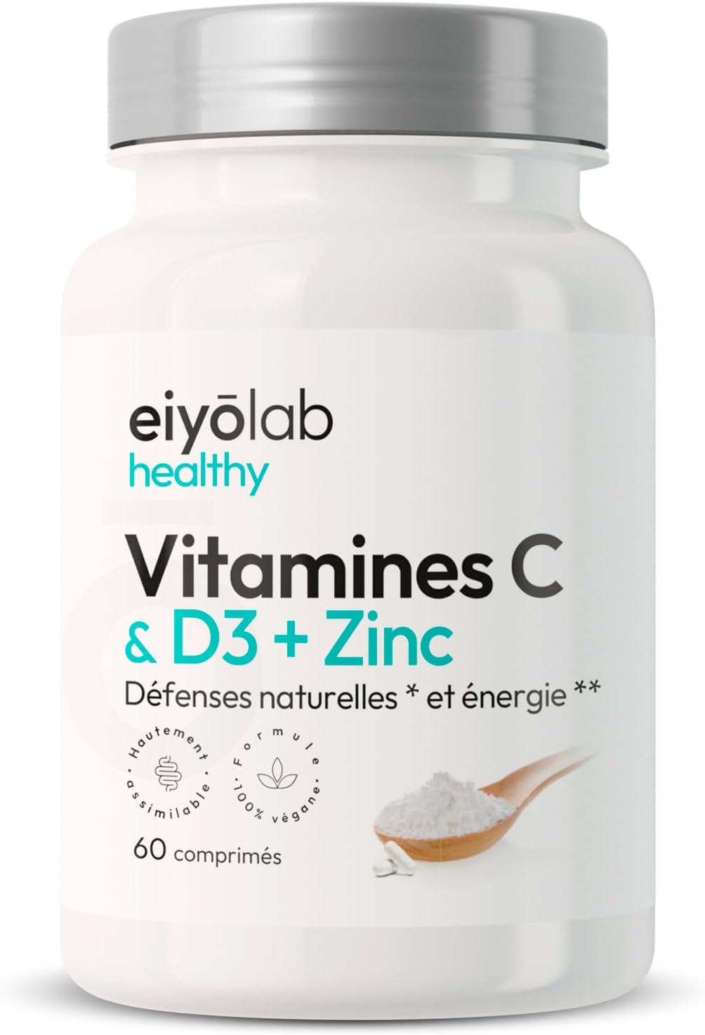 Vitamin C & D3 + Zinc Bisglycinate | Highly Dosed | Complete Immunity & Vitality Formula | 2 Month Cure Per Bottle | Highly Assimilable & Bioavailable | 60 Vegan Tablets | Eiyolab - Image 2