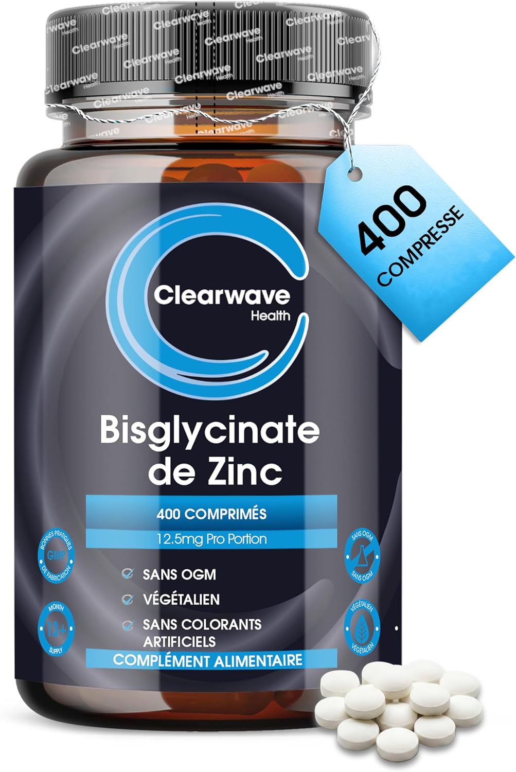 Zinc Bisglycinate | 400 Tablets | 12.5mg per Day | Vegan | chelated form with high bioavailability, immune system, skin, hair & nails, vegan, GMP - Image 2
