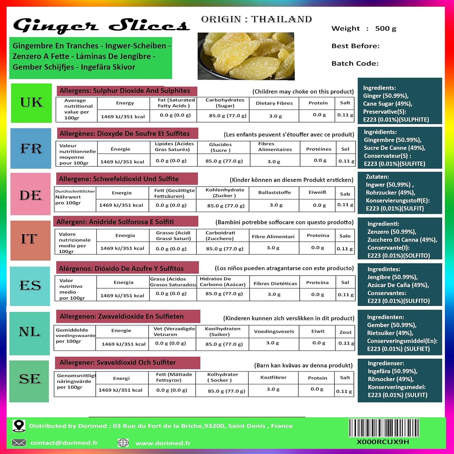 crystallized ginger 500g | Candied ginger strips | Sliced ginger | Sweet dried ginger | Sweet snack | IDEAL for recipes | Vegetarians and Vegans | Dorimed - Image 2