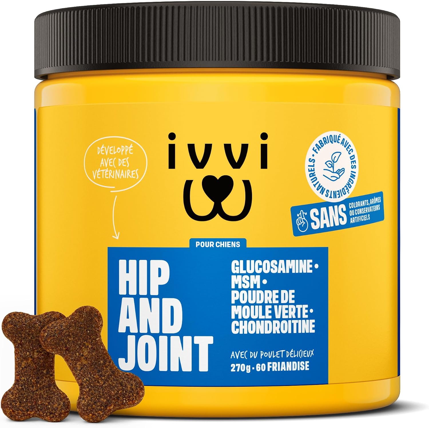 ivvi Hip and Joint Chien - 60 Friandises au Poulet Articulations, Arthrose | Complément Alimentaire Hautement Concentré, MSM, Moule à Lèvres Vertes, Glucosamine, 270g - Image 2