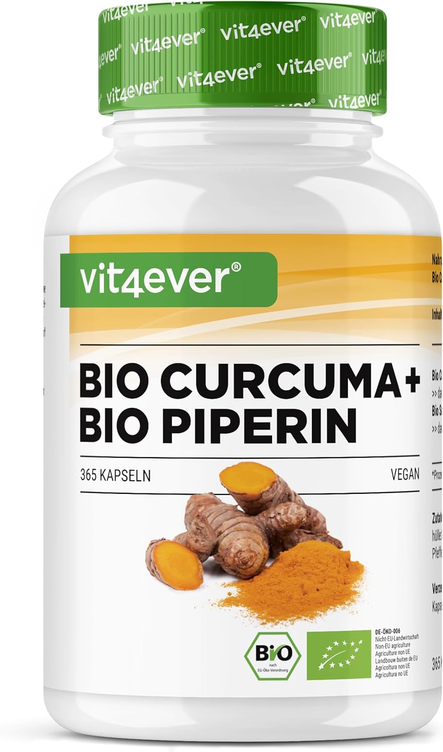 vit4ever Organic Turmeric with Black Pepper - 365 Capsules - High Dose - Image 2