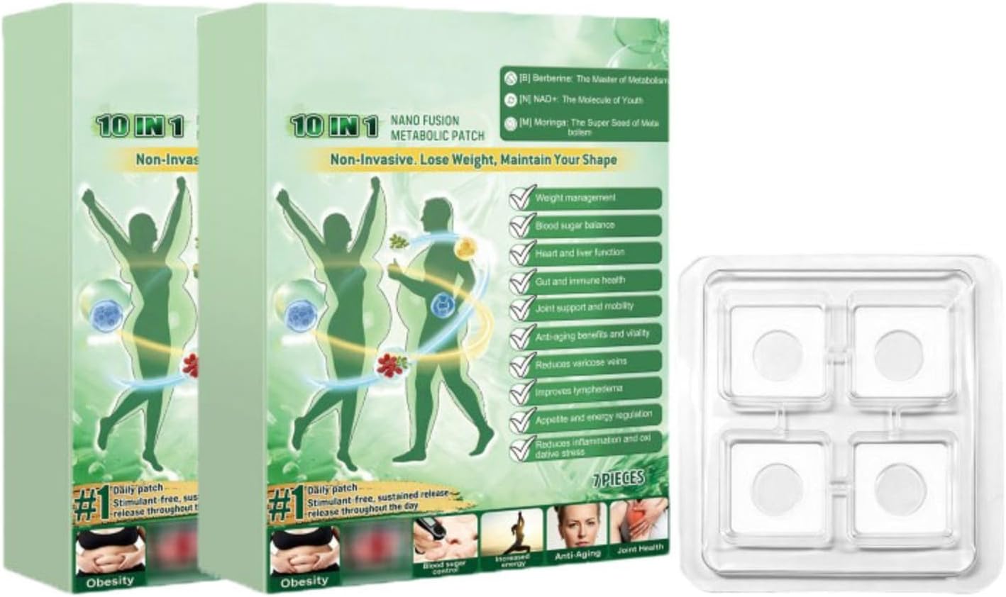 10-in-1 Metabolic Patches with Berberine, NAD+ & Moringa, 7 Patches - Image 2
