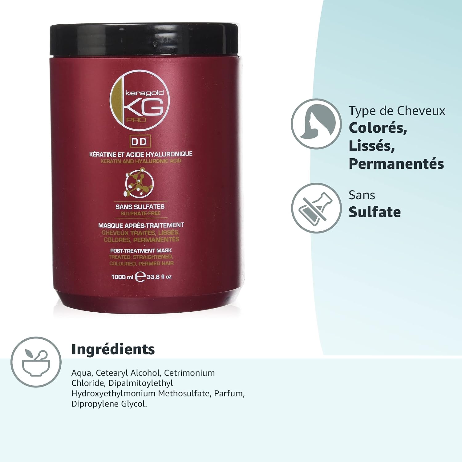 KeraGold Sulphate Free Keratin/Hyaluronic Acid DD Mask 1 L - Image 4