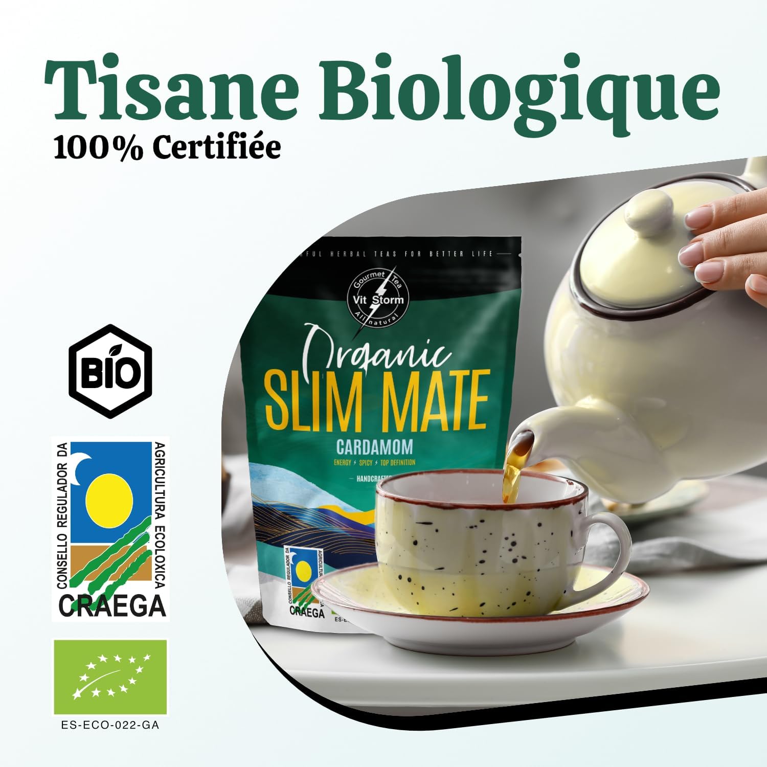 VITSTORM® Slim Yerba Mate Cardamom - Energy Drink & Detox Herbal Tea Liver – Organic Draining Tea - Dandelion - Loose Infusion 100g - Image 6