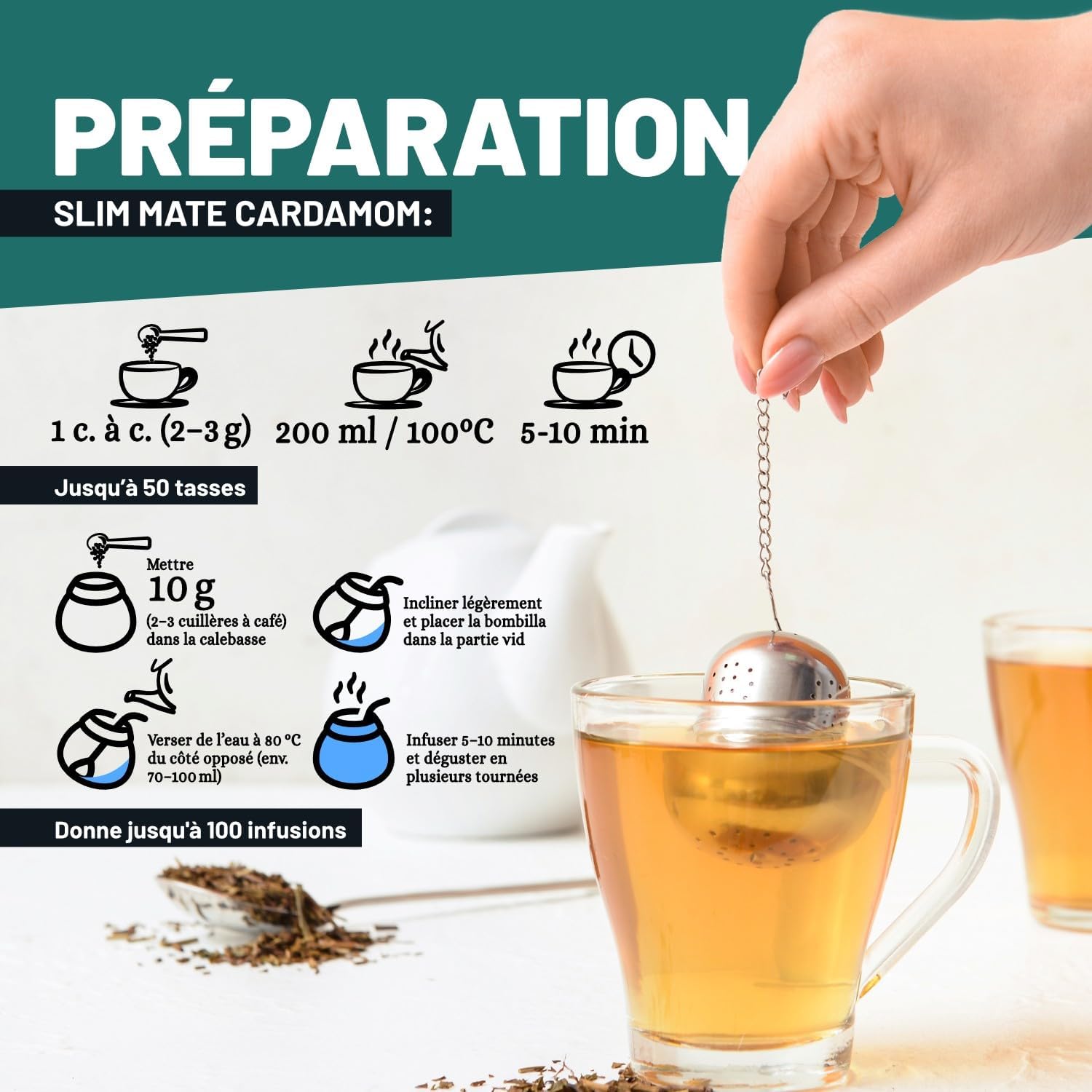 VITSTORM® Slim Yerba Mate Cardamom - Energy Drink & Detox Herbal Tea Liver – Organic Draining Tea - Dandelion - Loose Infusion 100g - Image 10