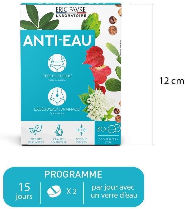 Anti-Water Slimming Program for Weight Loss, Slimming Drainer, Reduces Excess Water – Guarana, Artichoke – 30 Tablets Eric Favre - Image 3