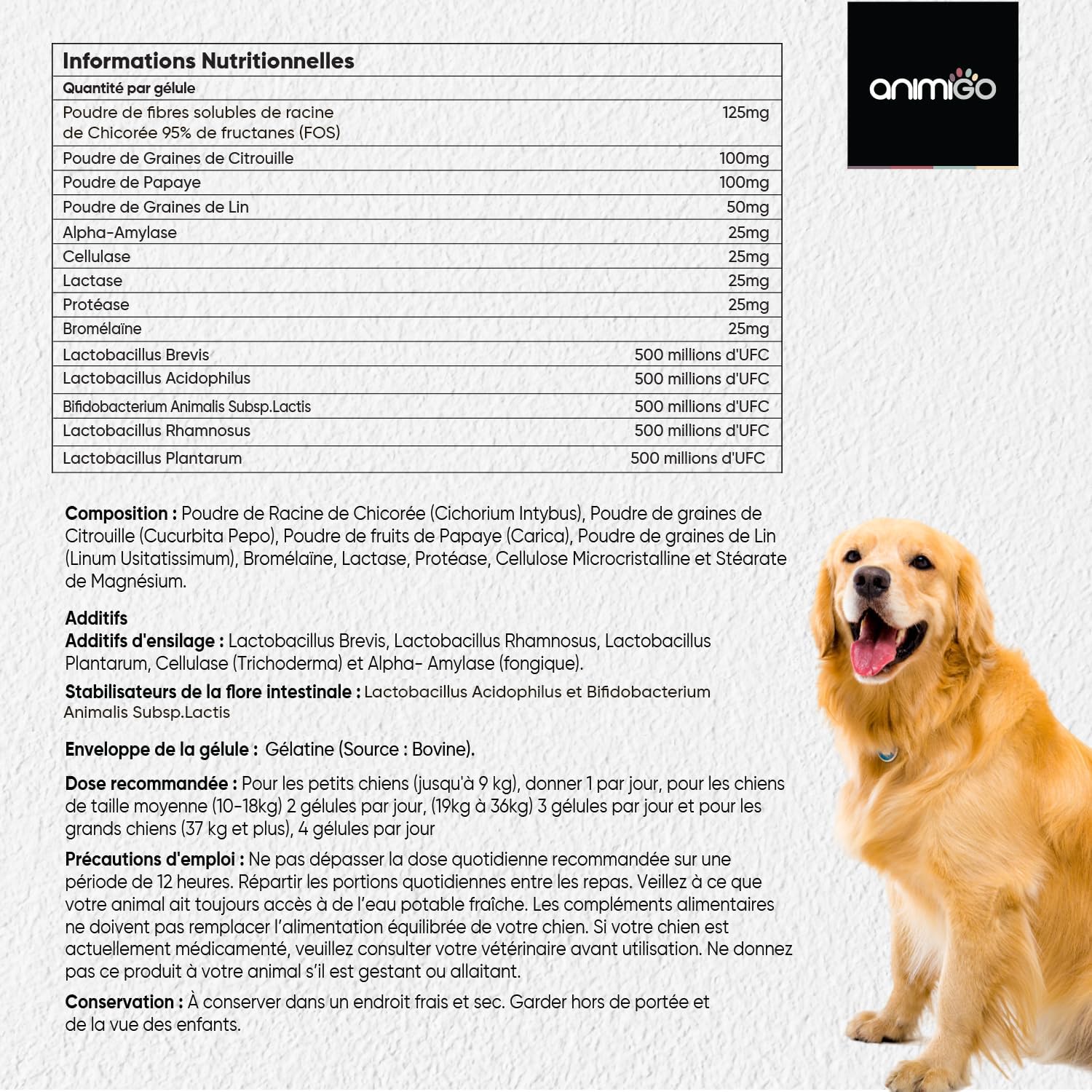 Dog Probiotic, 120 Capsules - 2.5 Billion CFUs per Serving, with Natural Ingredients, Digestive Enzymes and Dog Probiotics - Soluble Fiber, 95% Fructanes (FOS) - Image 4