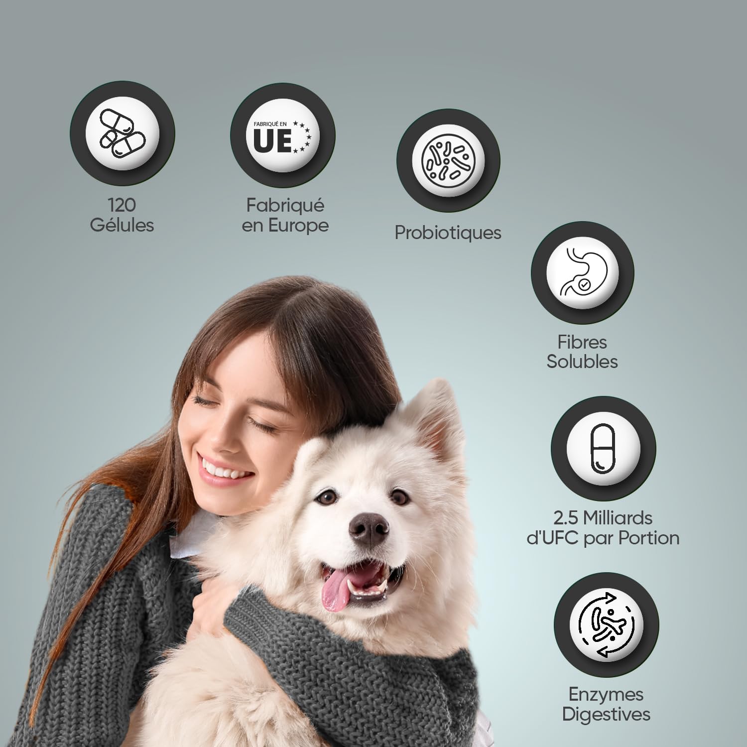 Dog Probiotic, 120 Capsules - 2.5 Billion CFUs per Serving, with Natural Ingredients, Digestive Enzymes and Dog Probiotics - Soluble Fiber, 95% Fructanes (FOS) - Image 7