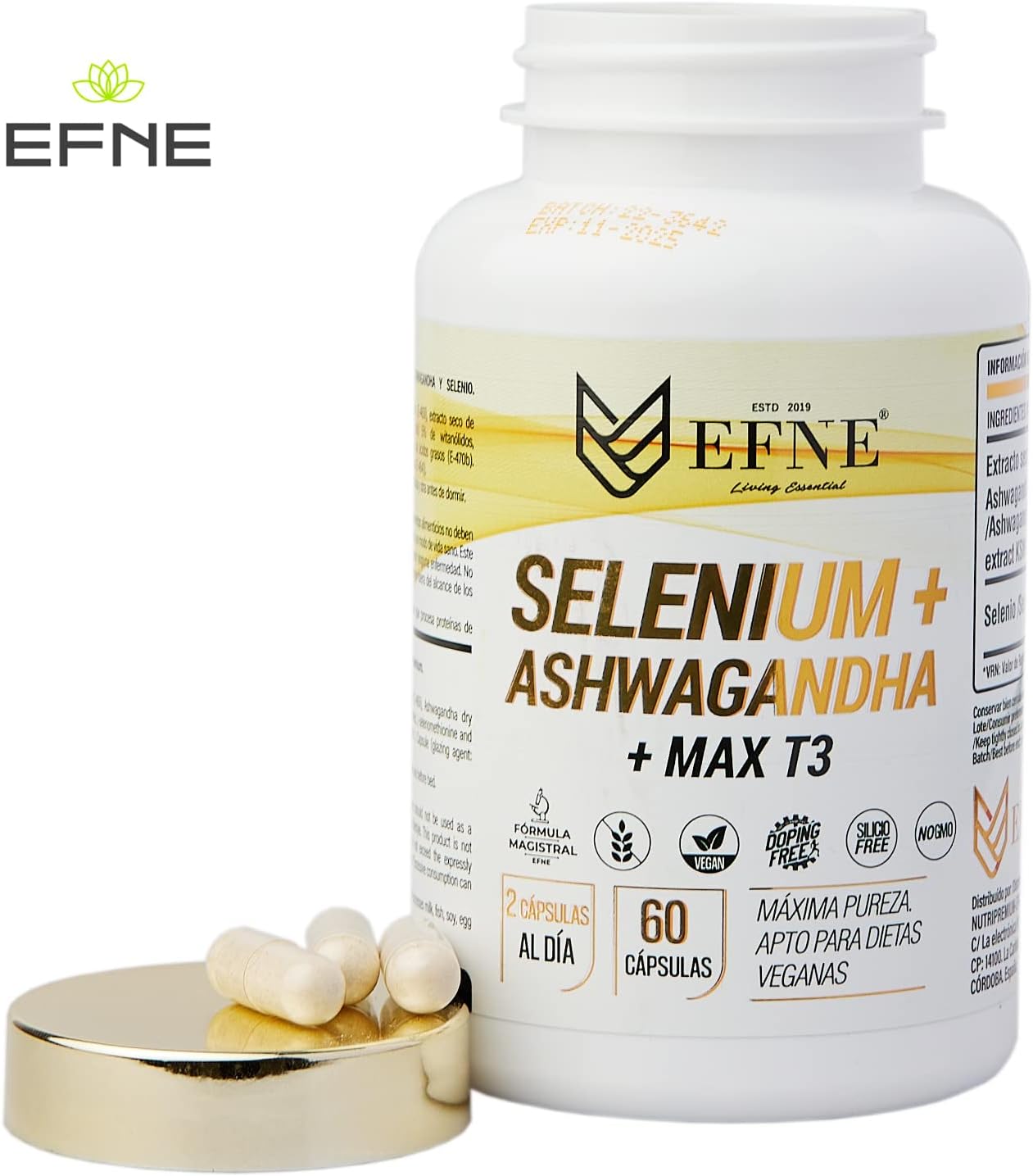 EFNE | Selenium + Ashwagandha KSM-66 + MAX T3 | Thyroid Gland & Heavy Metals | Ashwagandha KSM-66 Main Formula 400mg + 100mcg Selenium | 60 Capsules 100% Vegan - Image 3