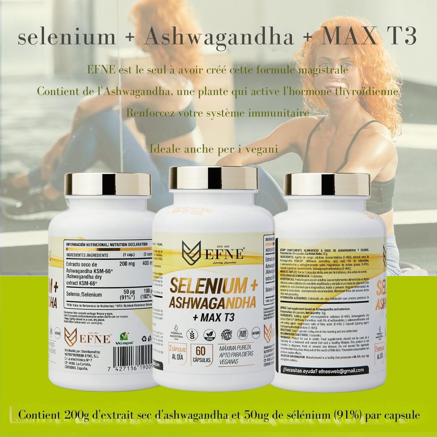 EFNE | Selenium + Ashwagandha KSM-66 + MAX T3 | Thyroid Gland & Heavy Metals | Ashwagandha KSM-66 Main Formula 400mg + 100mcg Selenium | 60 Capsules 100% Vegan - Image 4