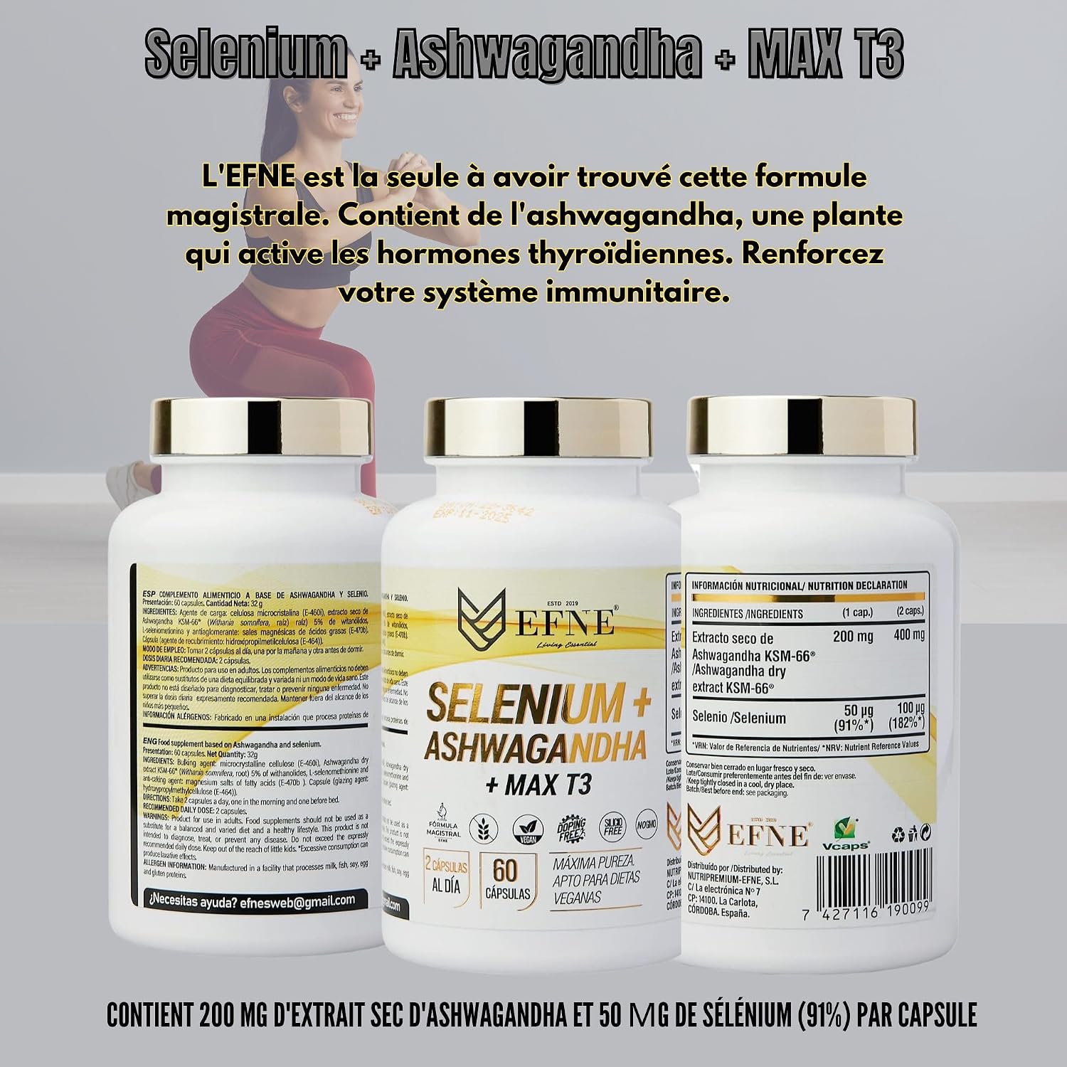 EFNE | Selenium + Ashwagandha KSM-66 + MAX T3 | Thyroid Gland & Heavy Metals | Ashwagandha KSM-66 Main Formula 400mg + 100mcg Selenium | 60 Capsules 100% Vegan - Image 5