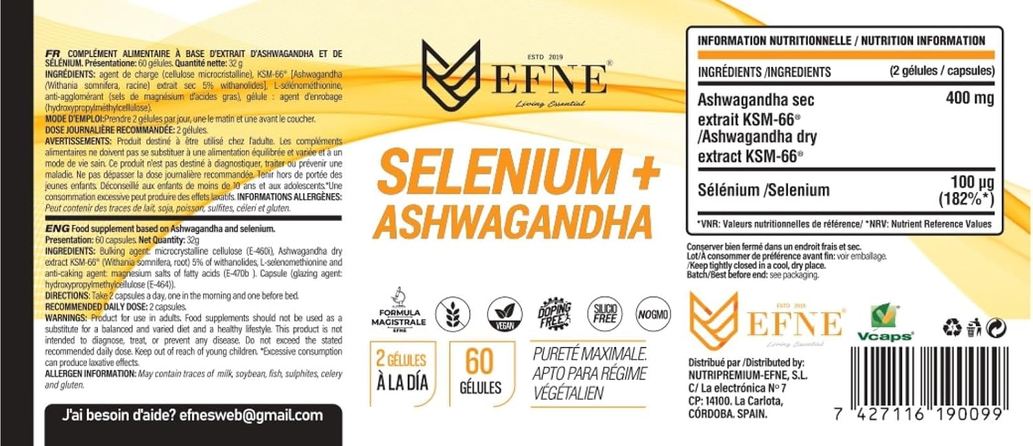 EFNE | Selenium + Ashwagandha KSM-66 + MAX T3 | Thyroid Gland & Heavy Metals | Ashwagandha KSM-66 Main Formula 400mg + 100mcg Selenium | 60 Capsules 100% Vegan - Image 8