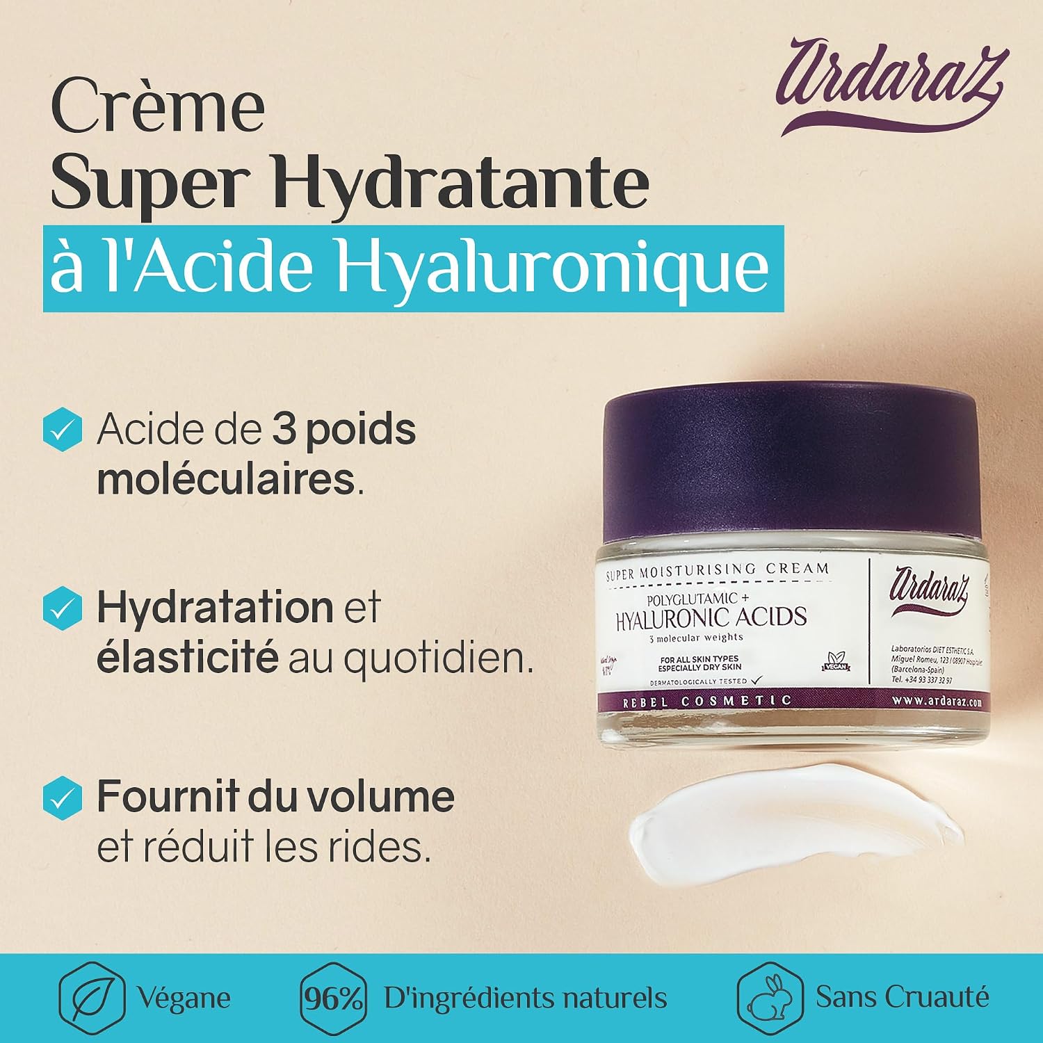 Ardaraz Hydrating Face Cream Polyglutamic Acid, Hyaluronic, 50 ml - Image 3