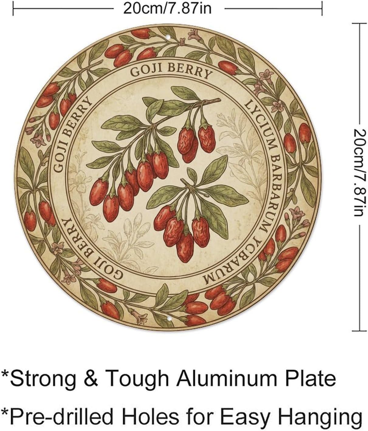 Plaque en métal ronde vintage Goji Berry Rouge - Image 3