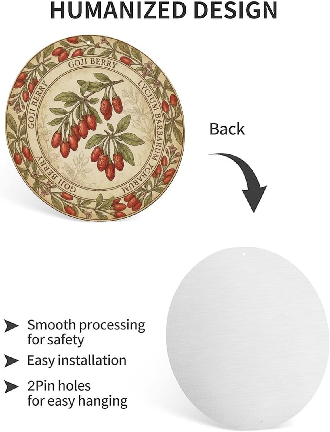 Plaque en métal ronde vintage Goji Berry Rouge - Image 4