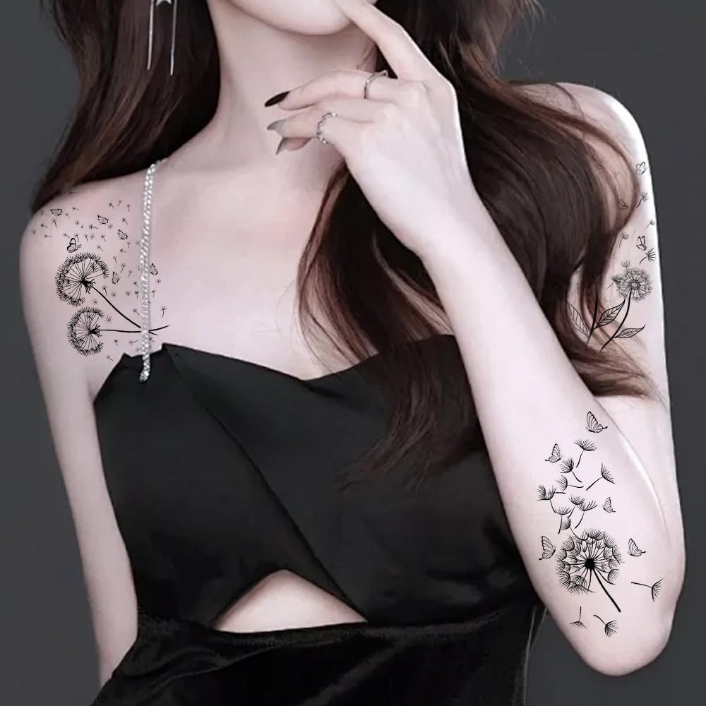 10 Sheets Black And White Temporary Tattoos Dandelion Temporary Tattoo Stickers Sexy Black Flowers For Legs And Arms For A Festive Party - Image 3