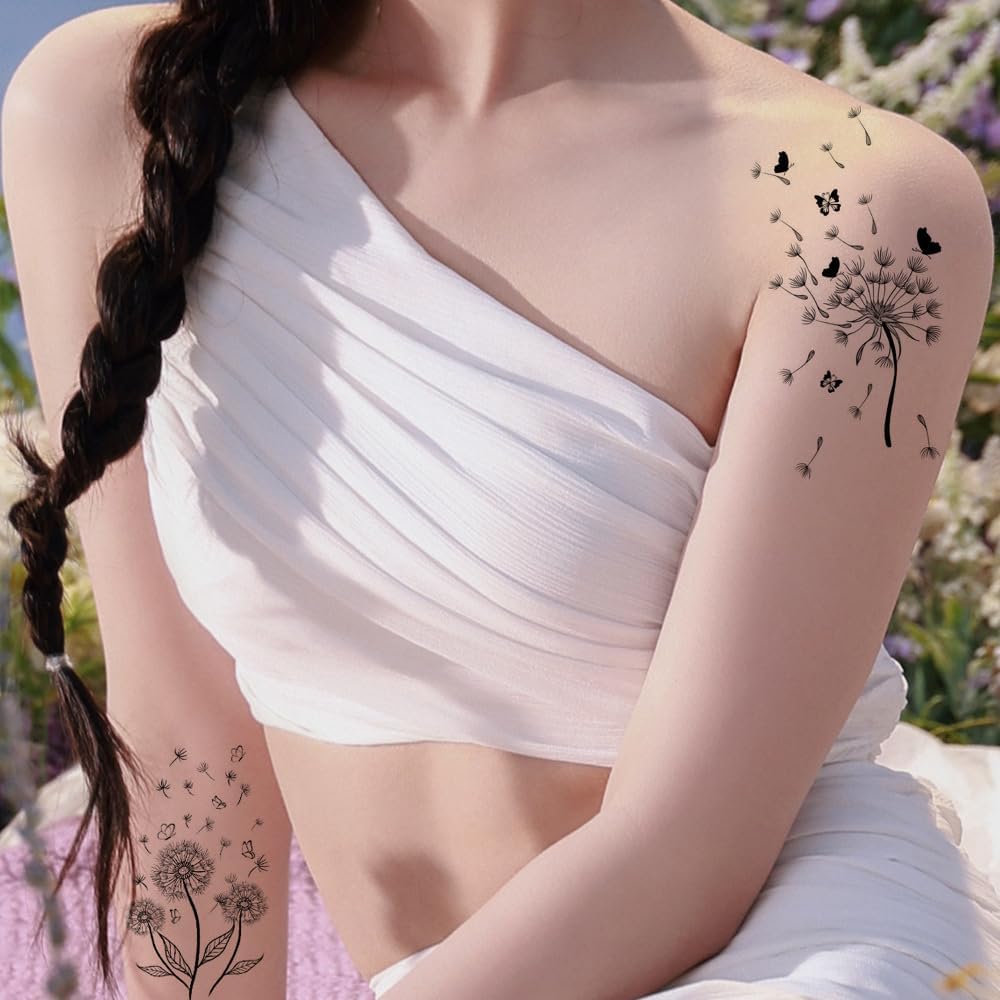 10 Sheets Black And White Temporary Tattoos Dandelion Temporary Tattoo Stickers Sexy Black Flowers For Legs And Arms For A Festive Party - Image 4