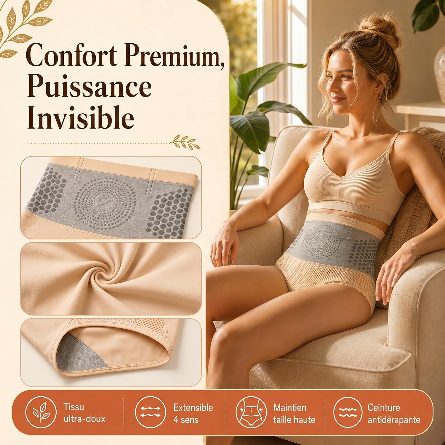 Pauraju Moringa & Berberine 4-in-1 Micro-partikel Sculpting & Fat-Burn Shorts - High Waist Tummy Shaper Briefs Firm Support for Running and Everyday Activities, Pack of 3 - Image 3