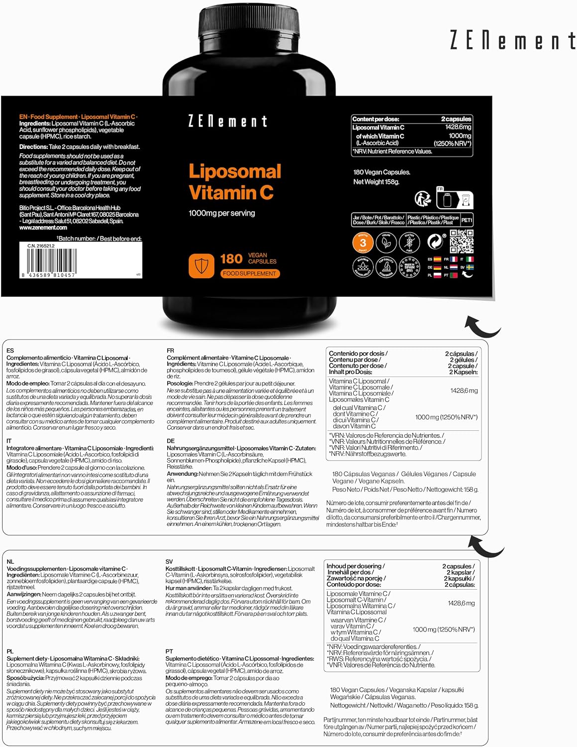 Liposomal Vitamin C 1000 mg - Maximum Absorption - 180 Vegan Capsules - Image 5