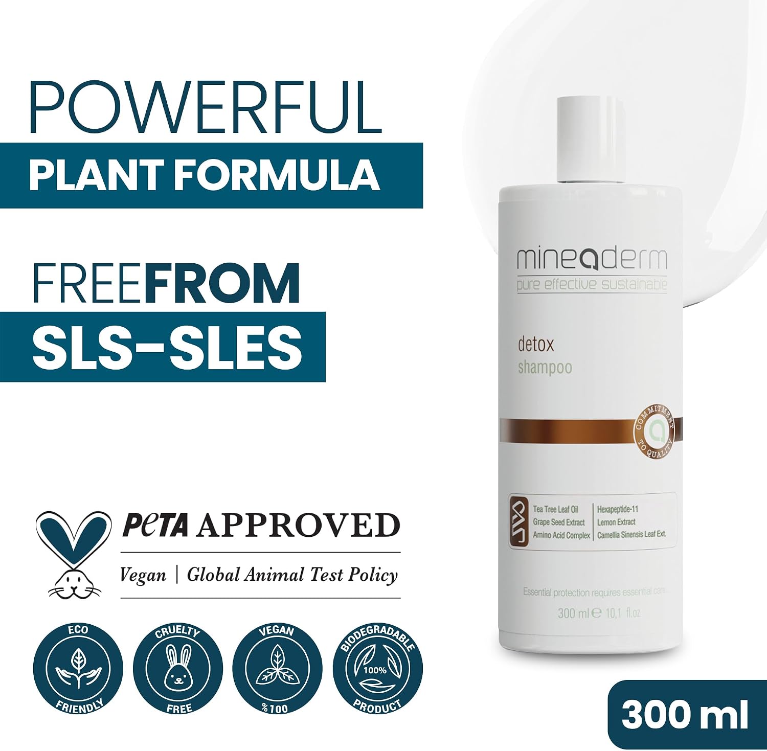 Mineaderm Detox Vegan & Sulphate Free Shampoo with Tea Tree Oil, Grape Seed Extract & Amino Acids - Deep Cleanses & Purifies Oily & Sensitive Scalps - Image 7