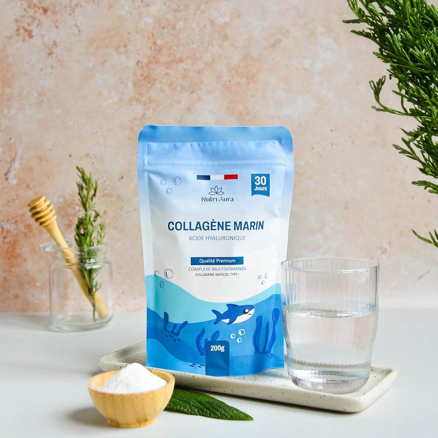 Marine Collagen Powder Type 1 + Hyaluronic Acid, Glycine, Silicon, Vitamins C - Skin & Joints - 5000mg Hydrolyzed Collagen to 2000 Da - Peptides - Neutral Taste - Made in France - Image 3