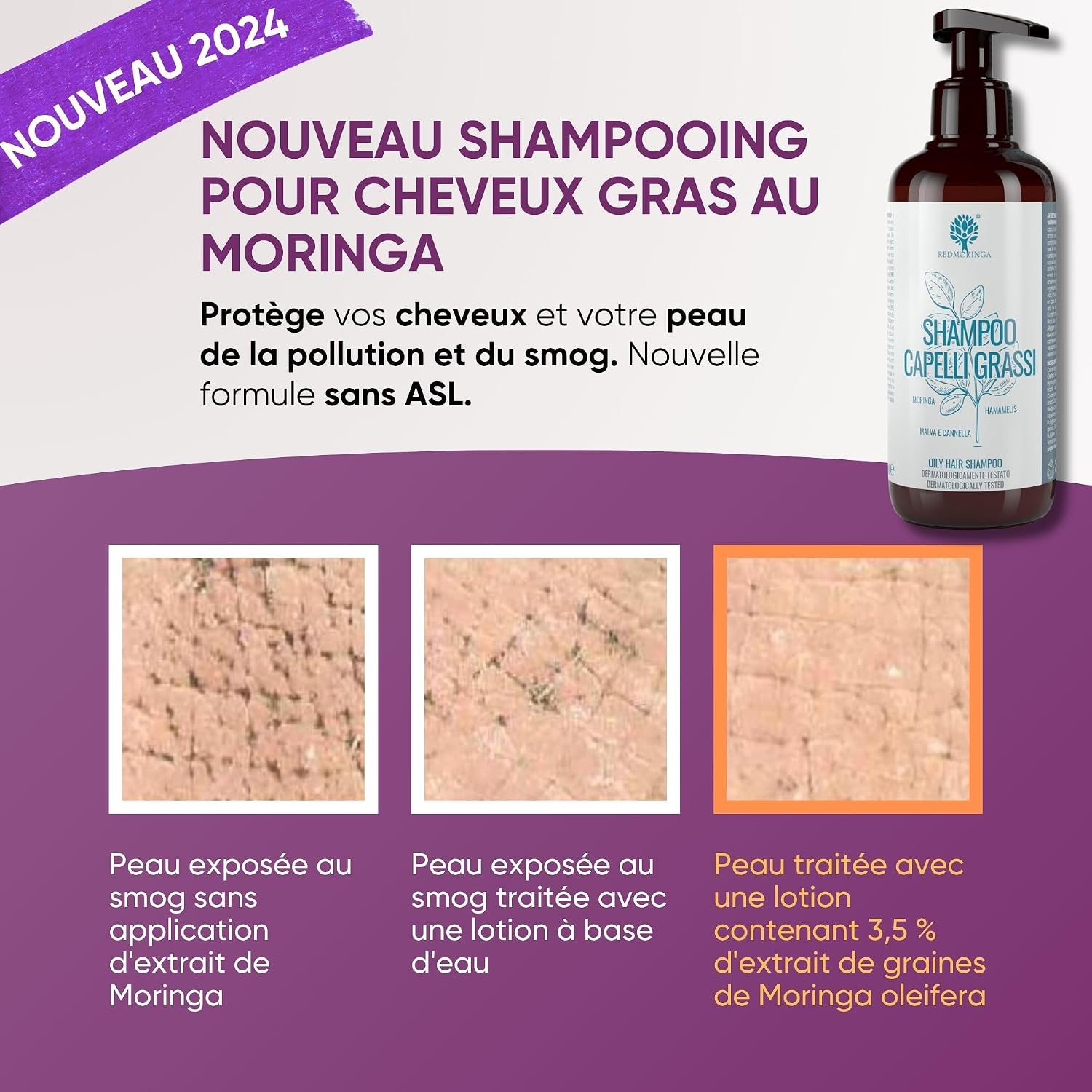 RedMoringa Seboregulating Shampoo for Oily Hair - Deep Cleanses and Restores Scalp pH - 99.5% Natural - With Moringa, Purple, Cinnamon and Witch Hazel - 250 ml - Image 3