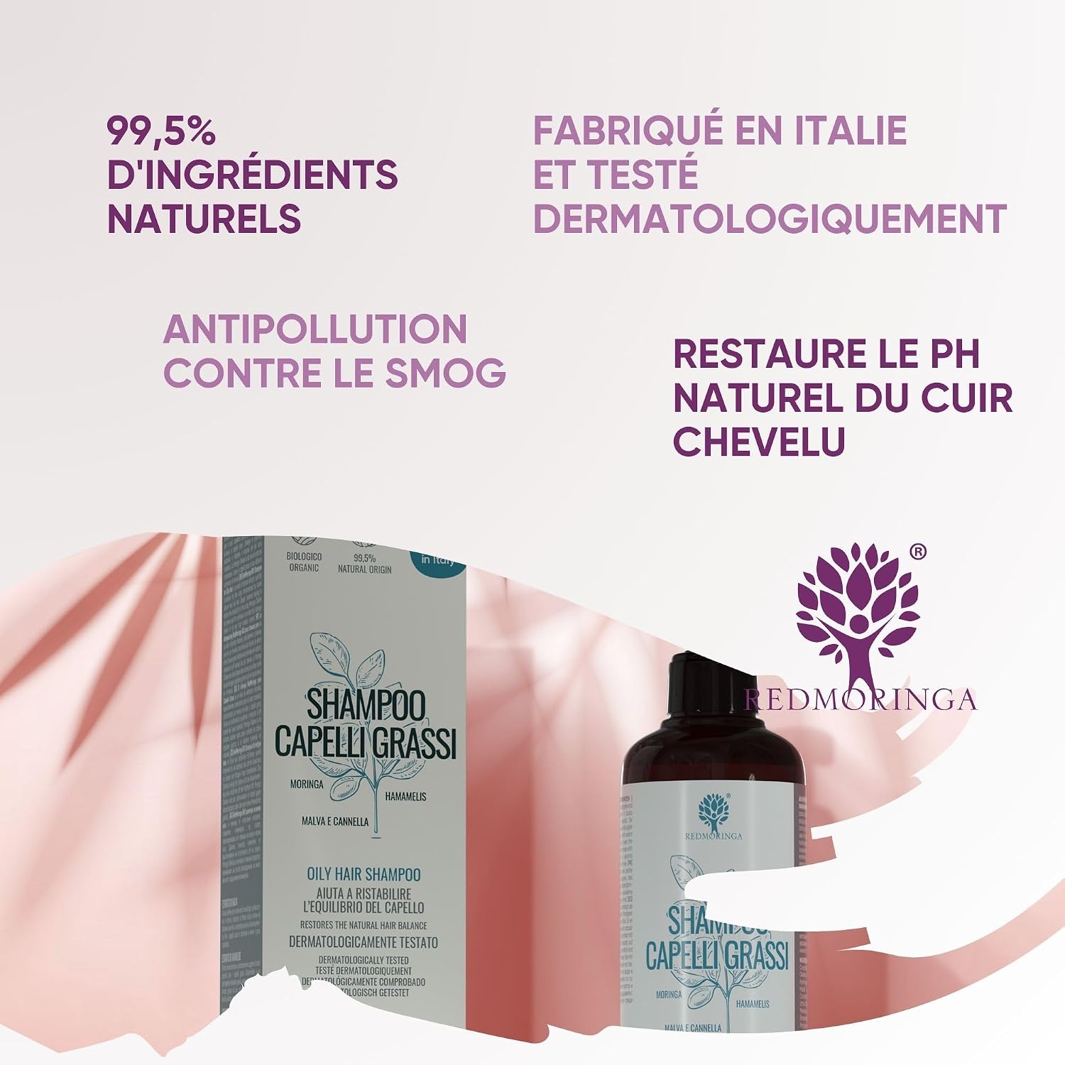 RedMoringa Seboregulating Shampoo for Oily Hair - Deep Cleanses and Restores Scalp pH - 99.5% Natural - With Moringa, Purple, Cinnamon and Witch Hazel - 250 ml - Image 6