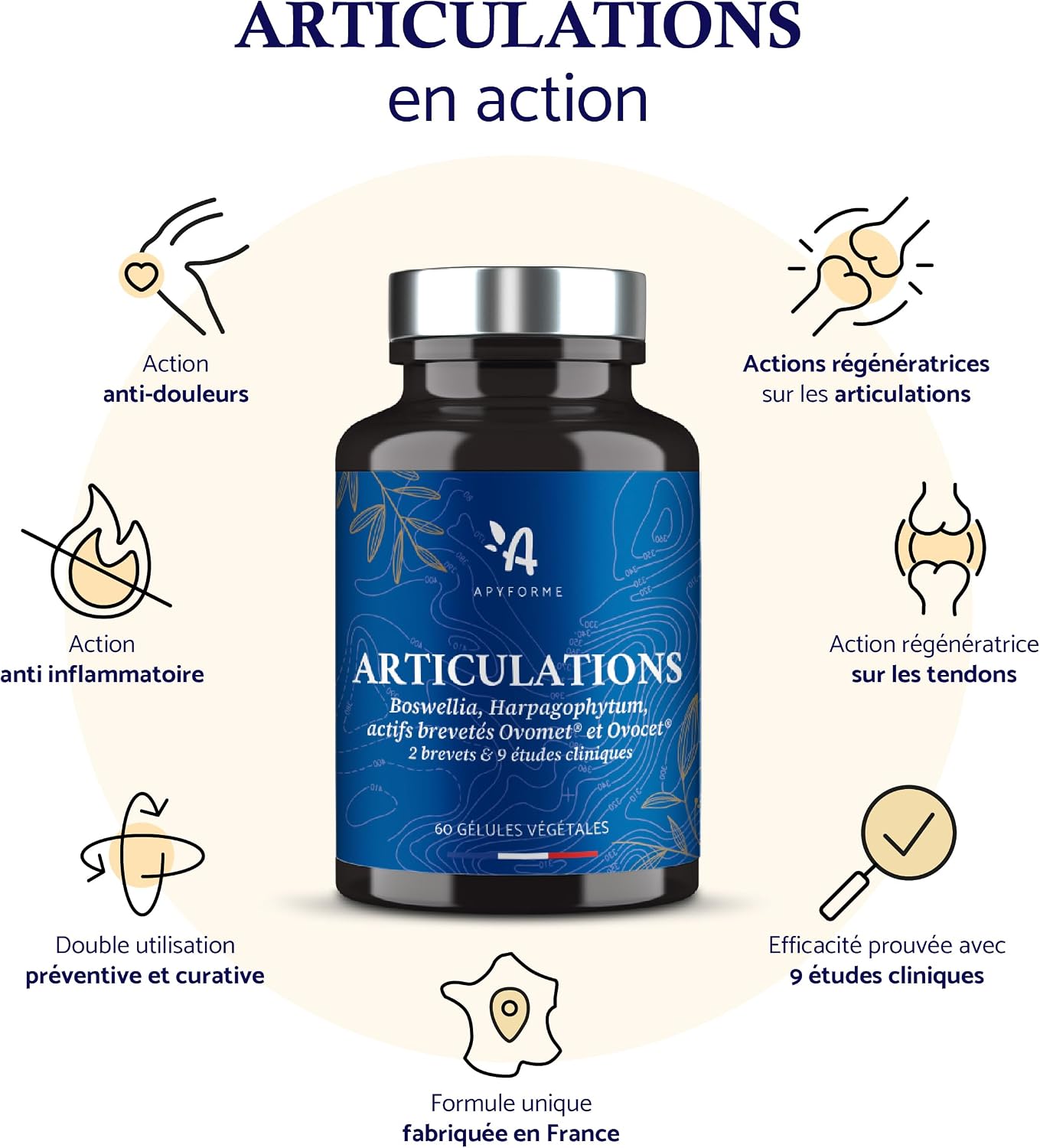 Apyforme - Joints - Pain Relief and Joint Comfort - Glucosamine Chondroitin MSM, Boswellia Serrata, Harpagophytum - 60 Gél - Made in France - Image 5