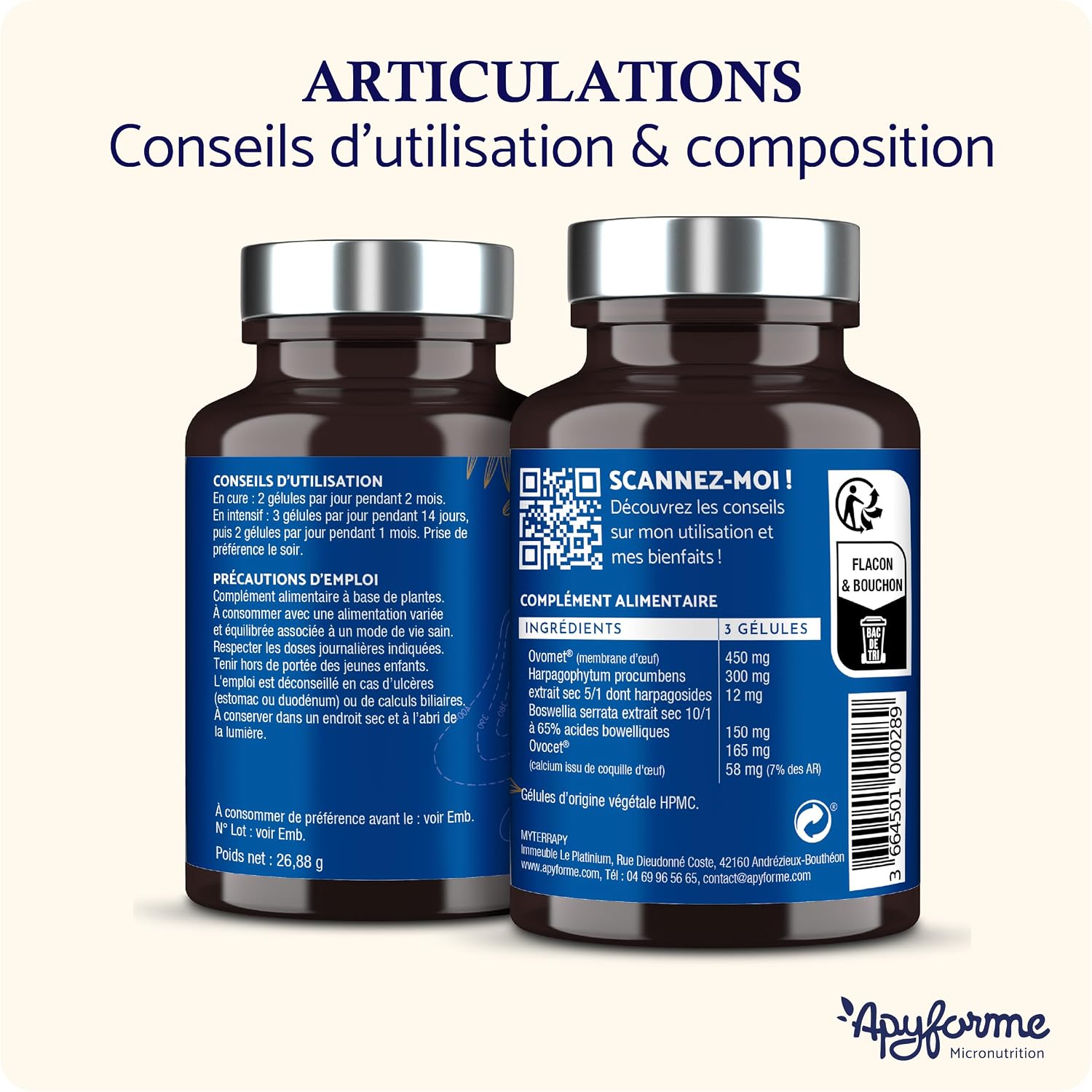 Apyforme - Joints - Pain Relief and Joint Comfort - Glucosamine Chondroitin MSM, Boswellia Serrata, Harpagophytum - 60 Gél - Made in France - Image 7