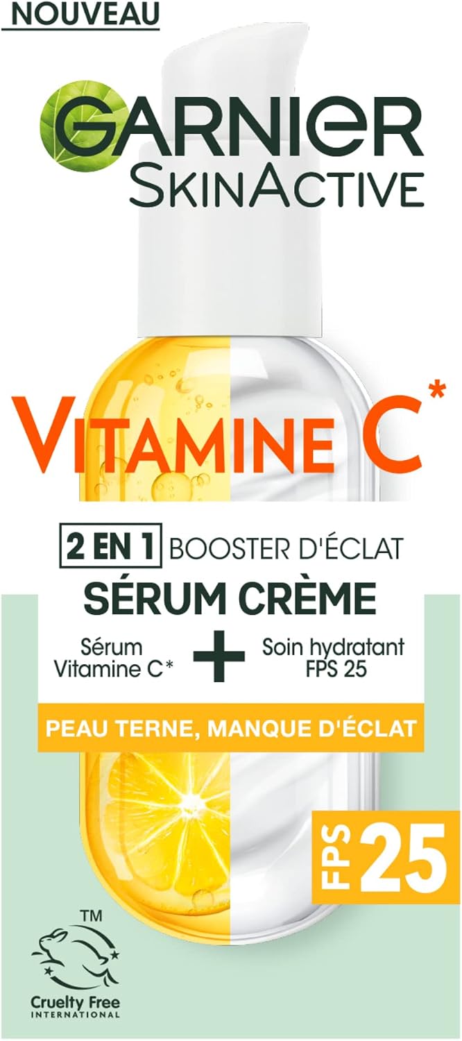 GARNIER Skin Active - 2-in-1 Radiance Booster Cream Serum - 72h Hydration & Radiance - SPF 25 - Vitamin C & Citrus - Vegan & Cruelty Free - Dull Skin In Lack of Radiance - 50 ml (Pack of 2) - Image 4