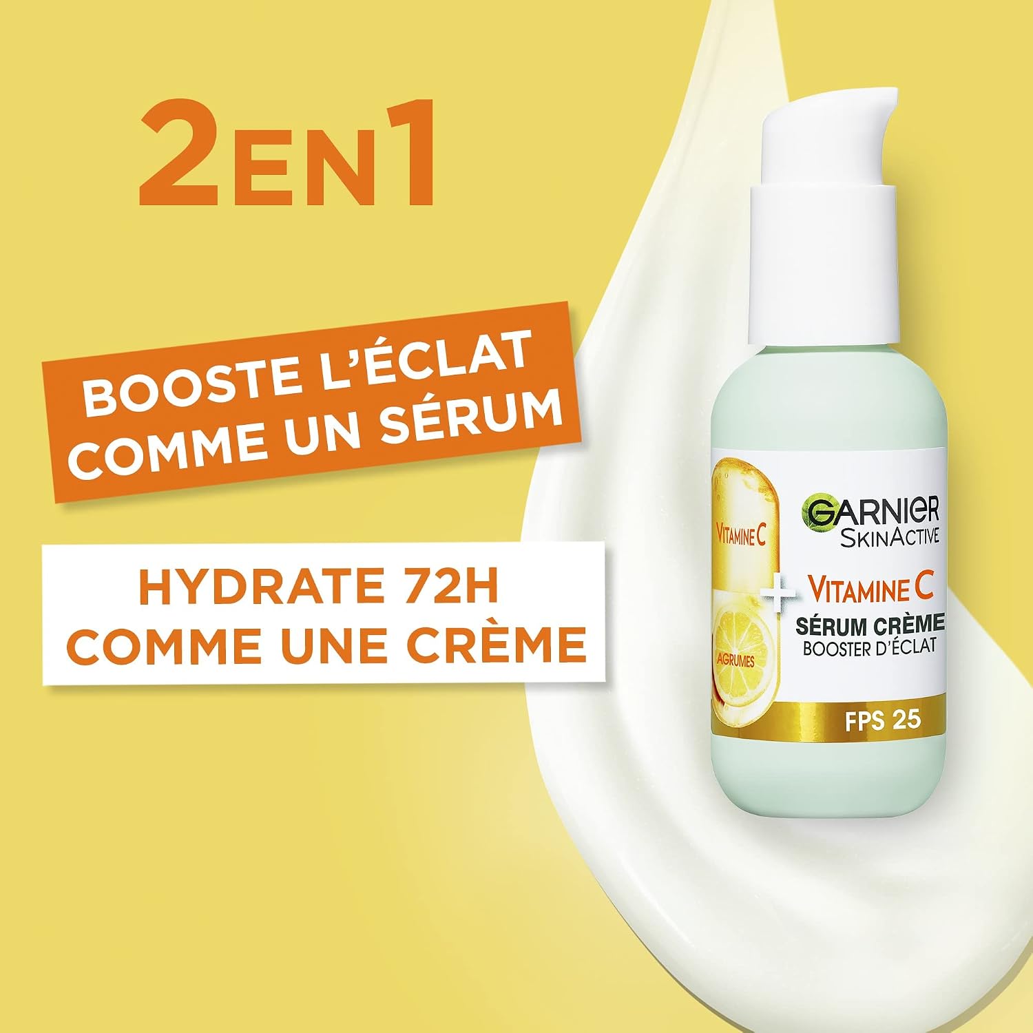 GARNIER Skin Active - 2-in-1 Radiance Booster Cream Serum - 72h Hydration & Radiance - SPF 25 - Vitamin C & Citrus - Vegan & Cruelty Free - Dull Skin In Lack of Radiance - 50 ml (Pack of 2) - Image 5