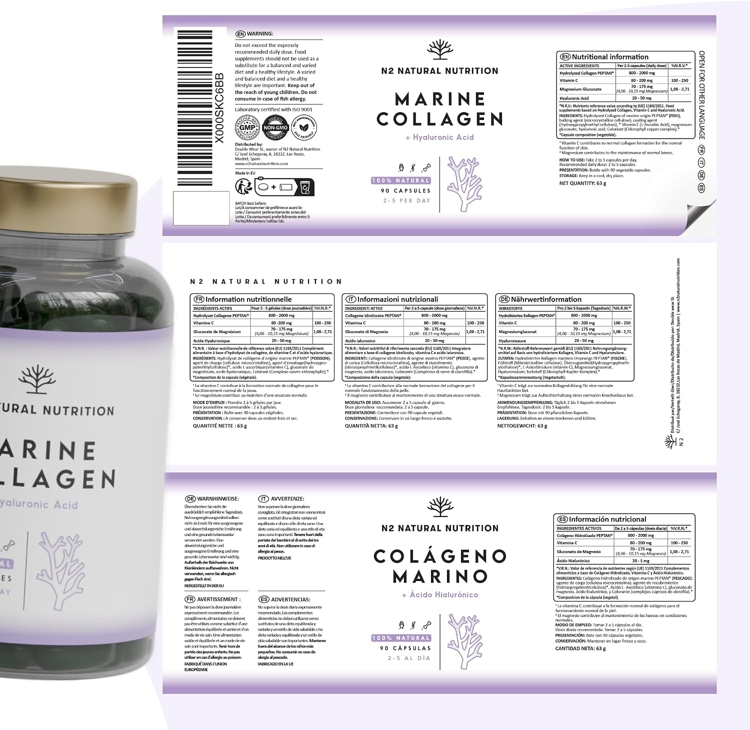 Marine Collagen & Hyaluronic Acid | Vitamin C | Magnesium | Anti Wrinkle | Anti Aging | Helps with Joints, Bones, Skin and Hair | Collagen Hydrolysate PEPTAN | EU | 90 Capsules | N2 Natural Nutrition… - Image 11