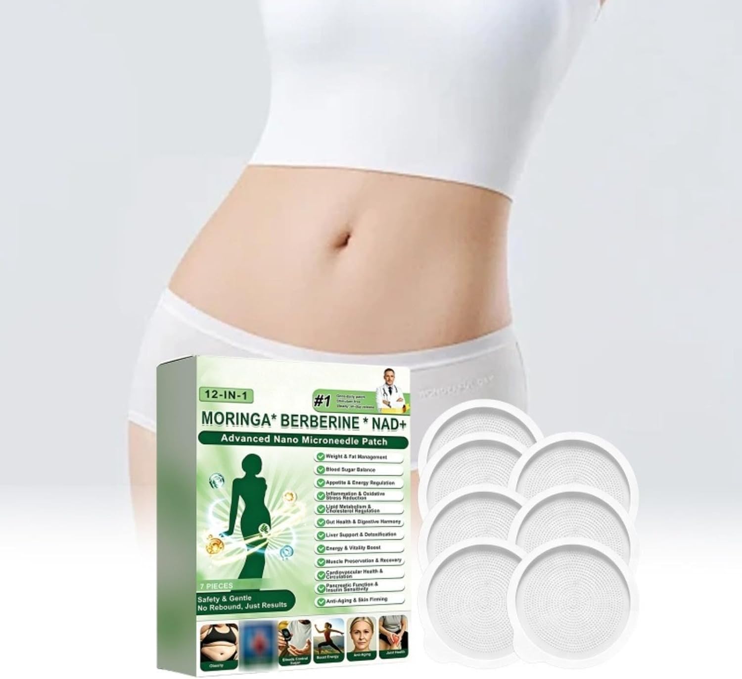 Moringa x Berberine Patch 12 in 1, Nano Microneedle Slimming Patch, Natural Ingredients, Easy to Apply, Invisible Under Clothes, Berberine Weight Loss, Body Care for Routine Silhouet - Image 3