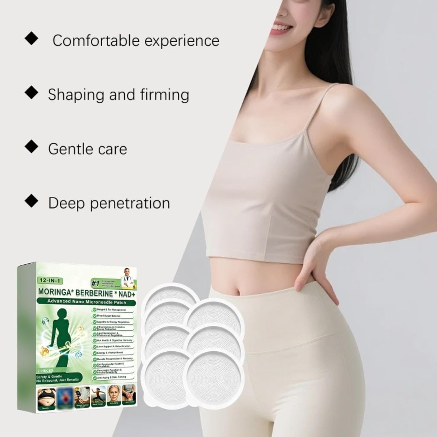 Moringa x Berberine Patch 12 in 1, Nano Microneedle Slimming Patch, Natural Ingredients, Easy to Apply, Invisible Under Clothes, Berberine Weight Loss, Body Care for Routine Silhouet - Image 4