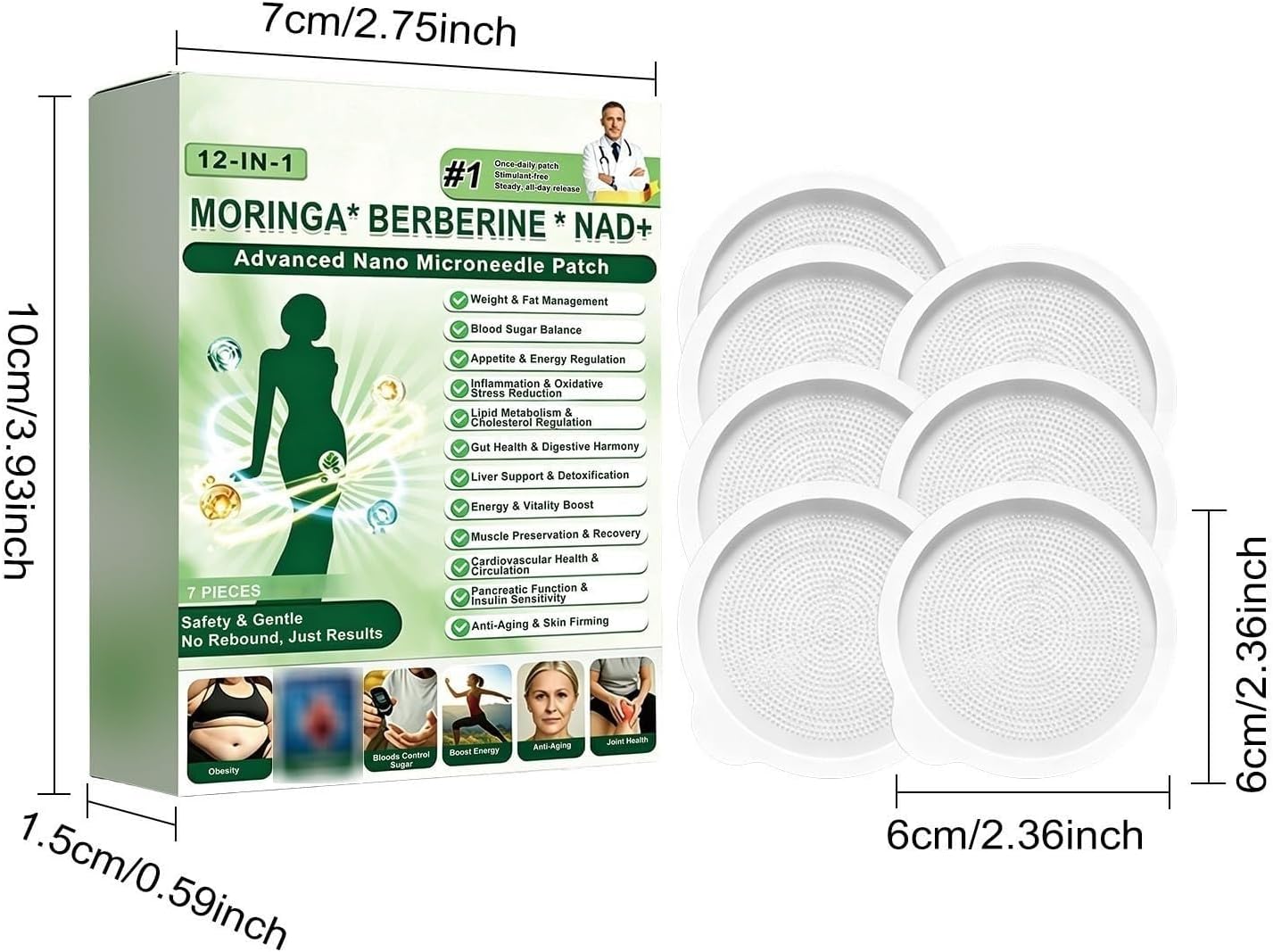 Moringa x Berberine Patch 12 in 1, Nano Microneedle Slimming Patch, Natural Ingredients, Easy to Apply, Invisible Under Clothes, Berberine Weight Loss, Body Care for Routine Silhouet - Image 8