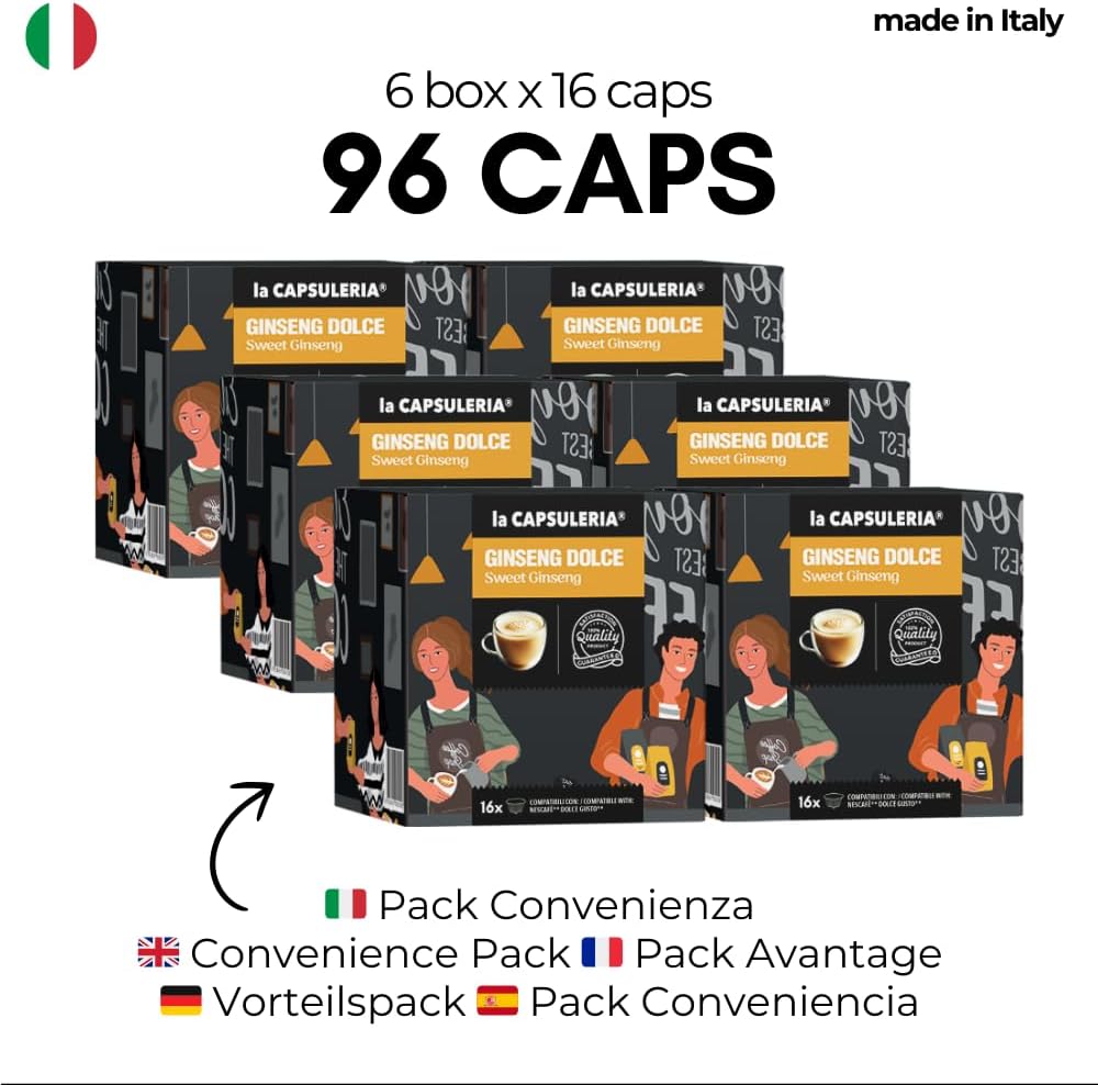 Ginseng (96 Capsules) Compatible with Nescafé Dolce Gusto, Pack of 6 x 16 Capsules (96 Servings Total) la Capsuleria - Image 4
