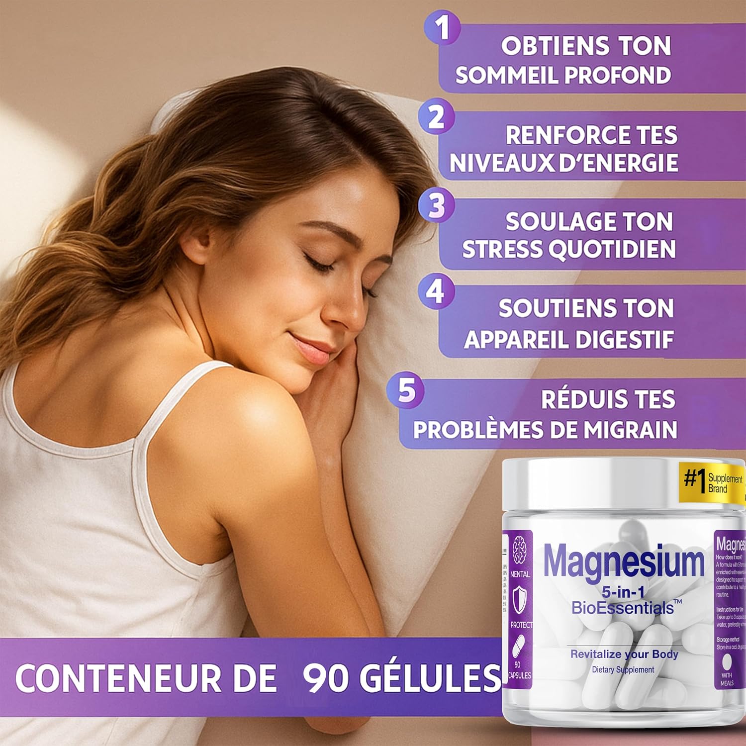 Magnesium – High Bioavailability Complex – Complex 5 Forms 1950mg Per Dose – Muscle & Nerve Functions – Bisglycinate & L-Threonate + Citrate Malate – 90 Vegetable Capsules - Image 4