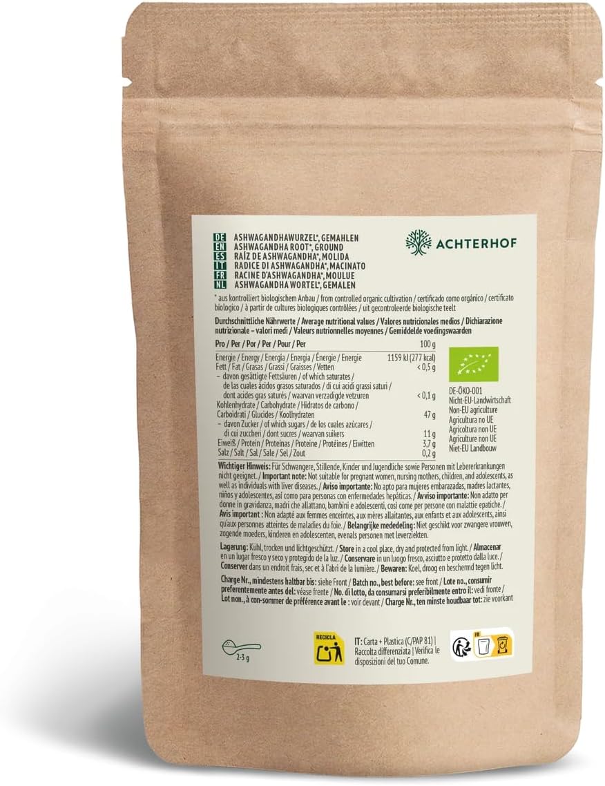 Ashwagandha Organic Powder 1000g | Real Ground Ashwagandha Root from India | Indian Ginseng | Ayurveda | Ideal for Adding Smoothies, Juices & Golden Milk | vom Achterhof - Image 7