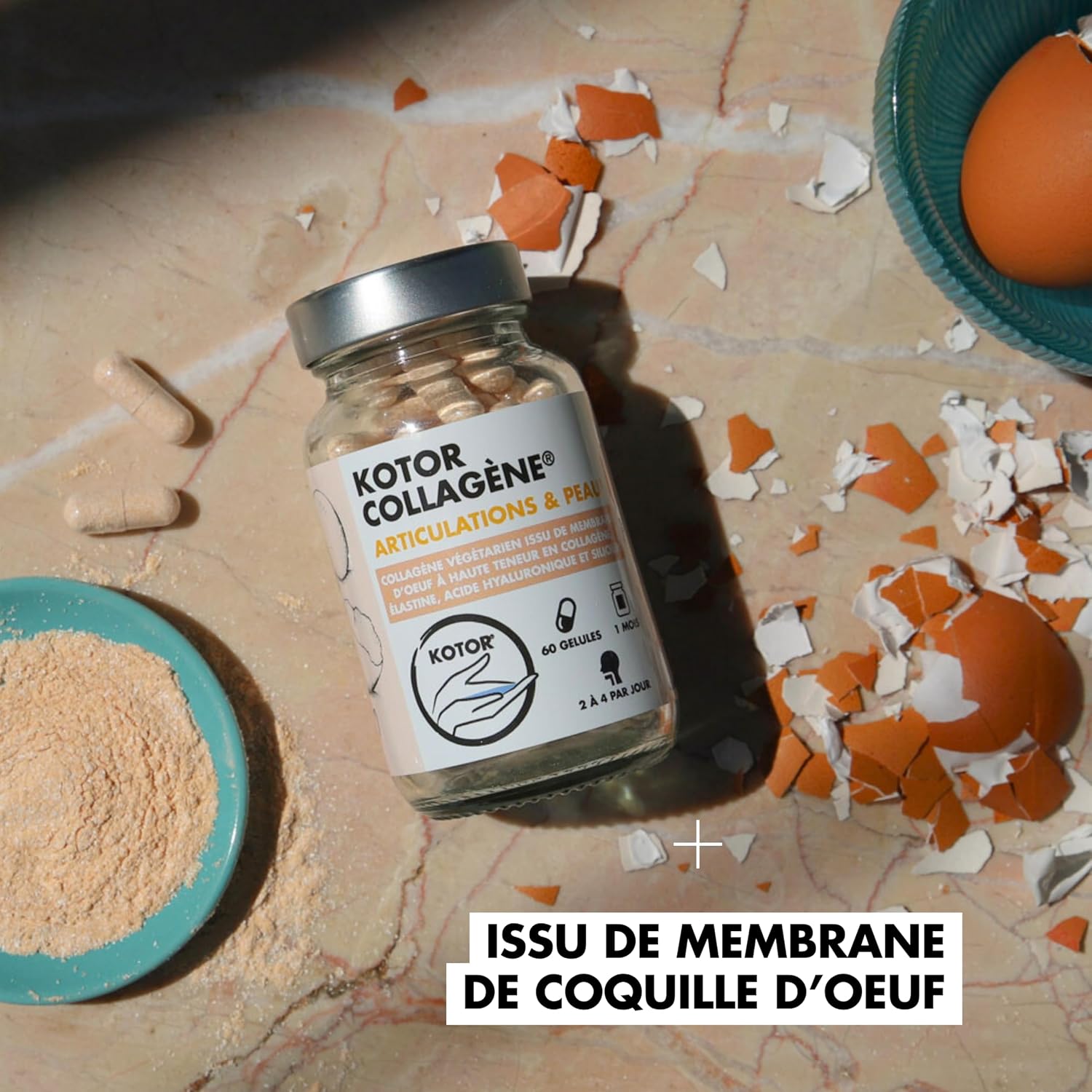 FRENCH & NATURAL COLLAGEN | Collagen-Rich Egg Membrane Type I, V, X + Hyaluronic Acid, Elastin, Silicon and Vitamin C | Skin, Joints, Hair & Nails | 60 Capsules | 1 Month - Image 5