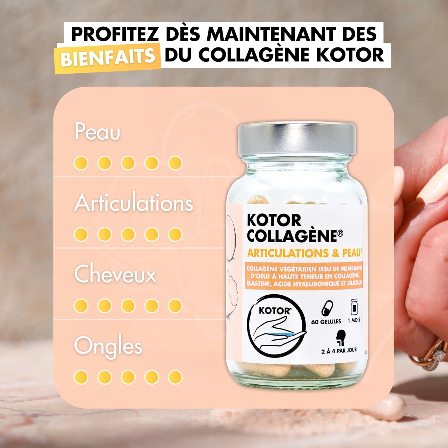 FRENCH & NATURAL COLLAGEN | Collagen-Rich Egg Membrane Type I, V, X + Hyaluronic Acid, Elastin, Silicon and Vitamin C | Skin, Joints, Hair & Nails | 60 Capsules | 1 Month - Image 10